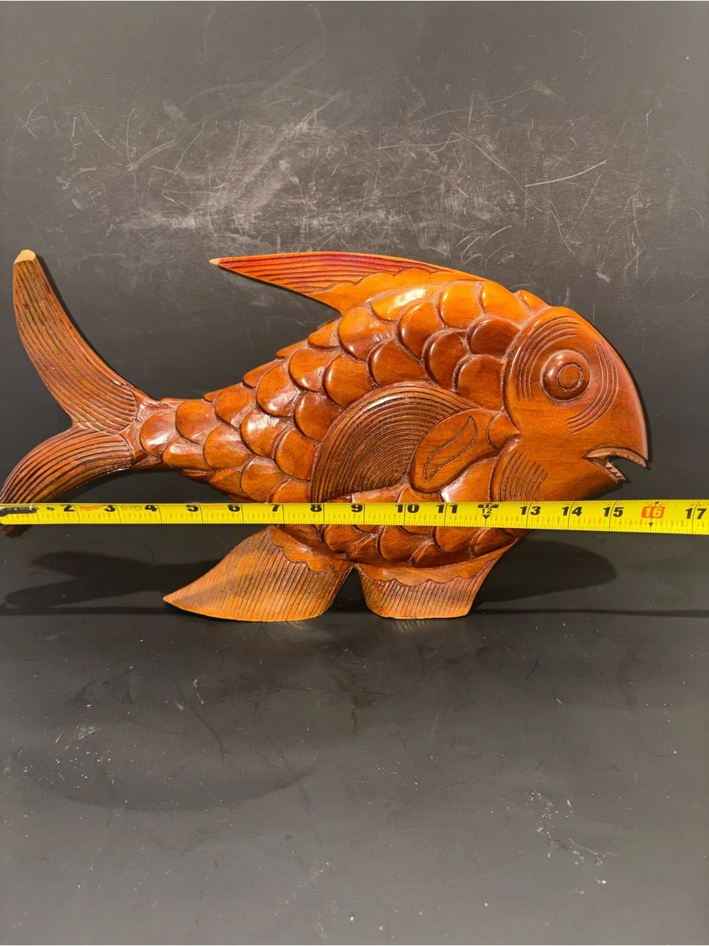 Handcrafted Wood Orange Fish Décor Vintage
